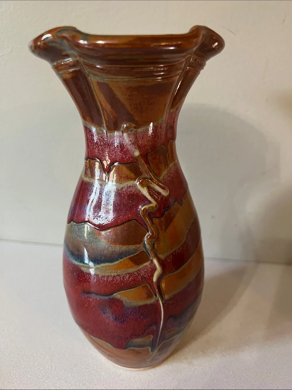 Artisan Red and Gold Glaze Decorative Southwestern artsy Vase -hand crafted OOAK